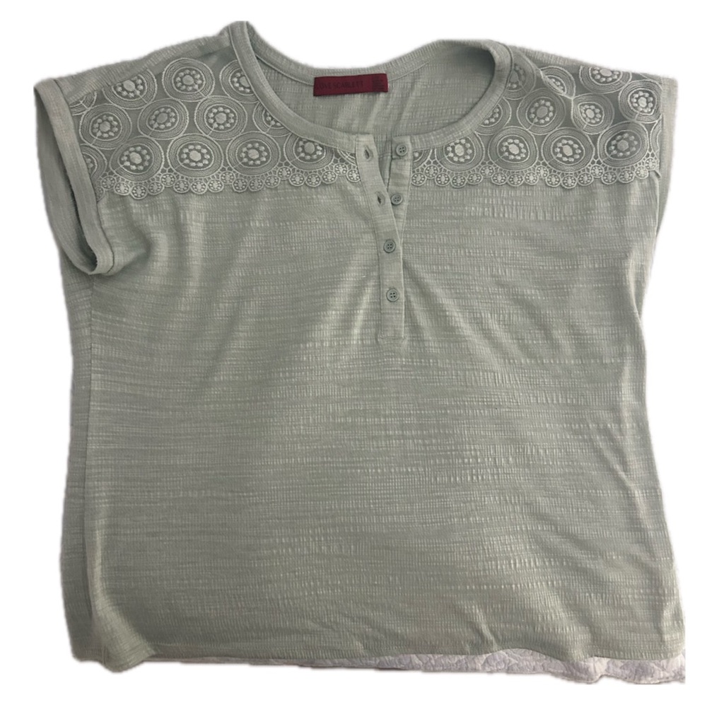 Scarlett Light Sage Embroidered Yoke Short Sleeve Top